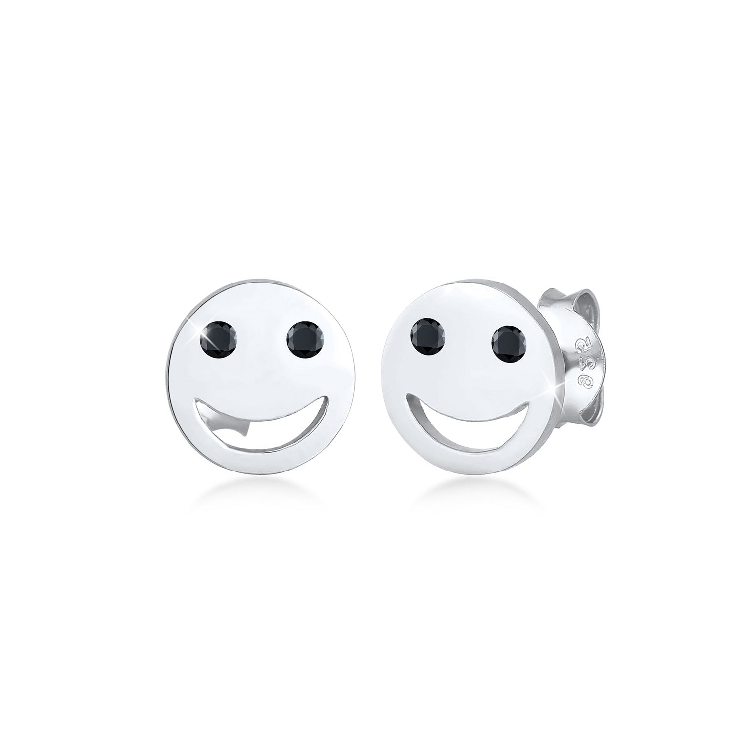 Silber - Elli | Ohrstecker Smile Emoji | Zirkonia ( Schwarz ) | 925er Sterling Silber