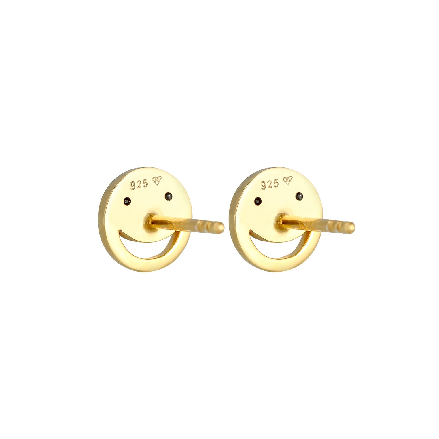 Gold - Elli | Ohrstecker mit Smiling Face | Zirkonia ( Schwarz ) | 925 Sterling Silber vergoldet