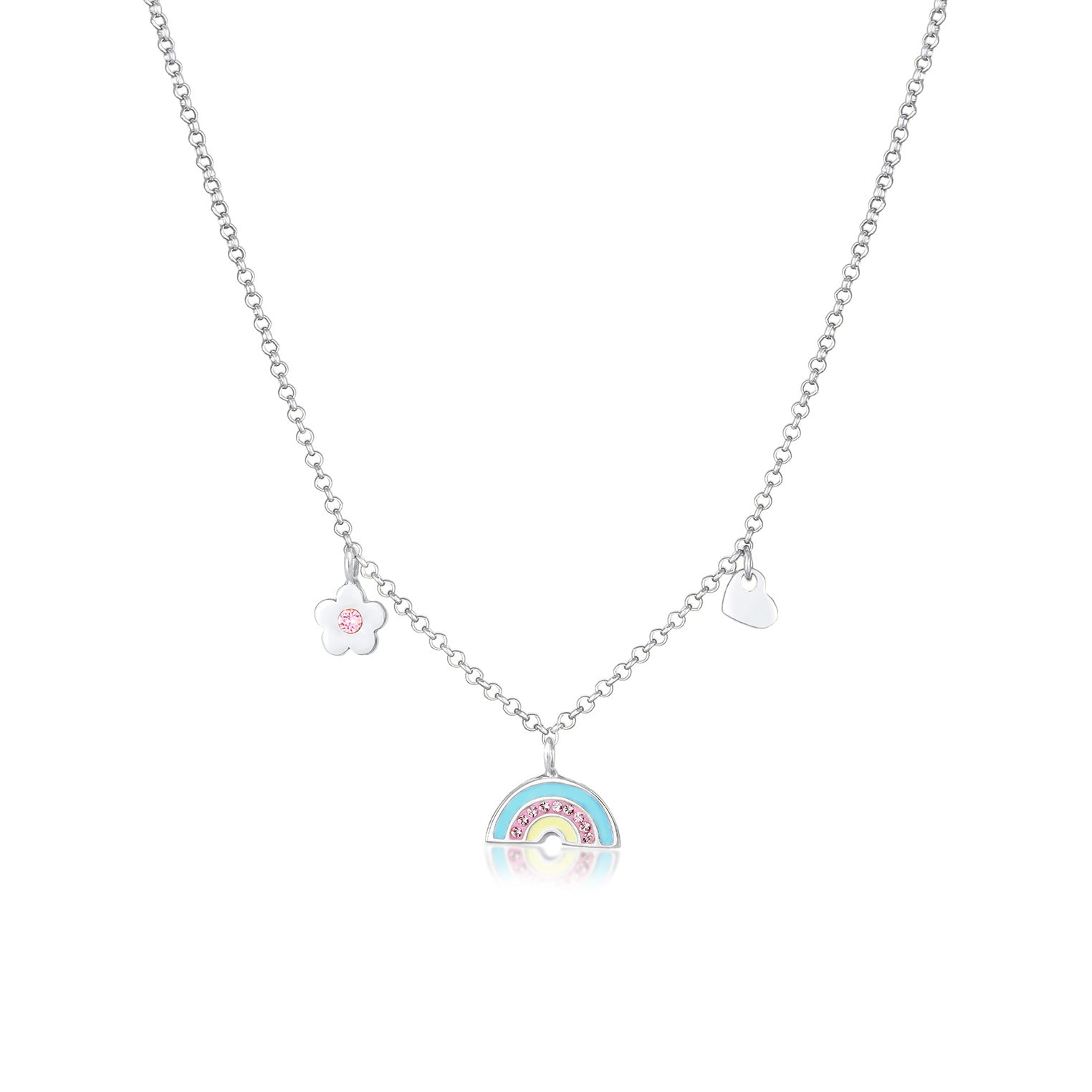 Silber - Elli | Halskette Blume | Mit Kristallen von Swarovski® (Rosa) | 925er Sterling Silber