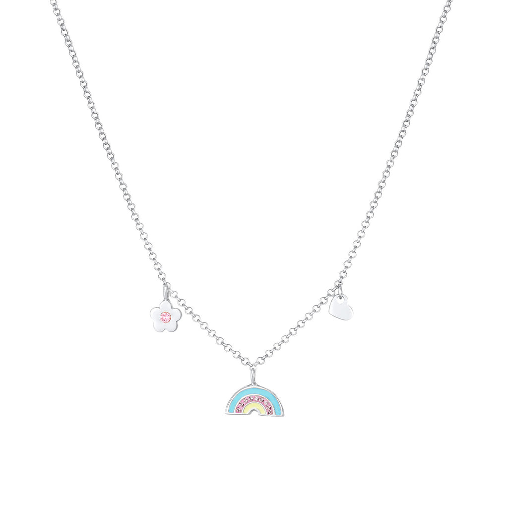 Silber - Elli | Halskette Blume | Mit Kristallen von Swarovski® (Rosa) | 925er Sterling Silber