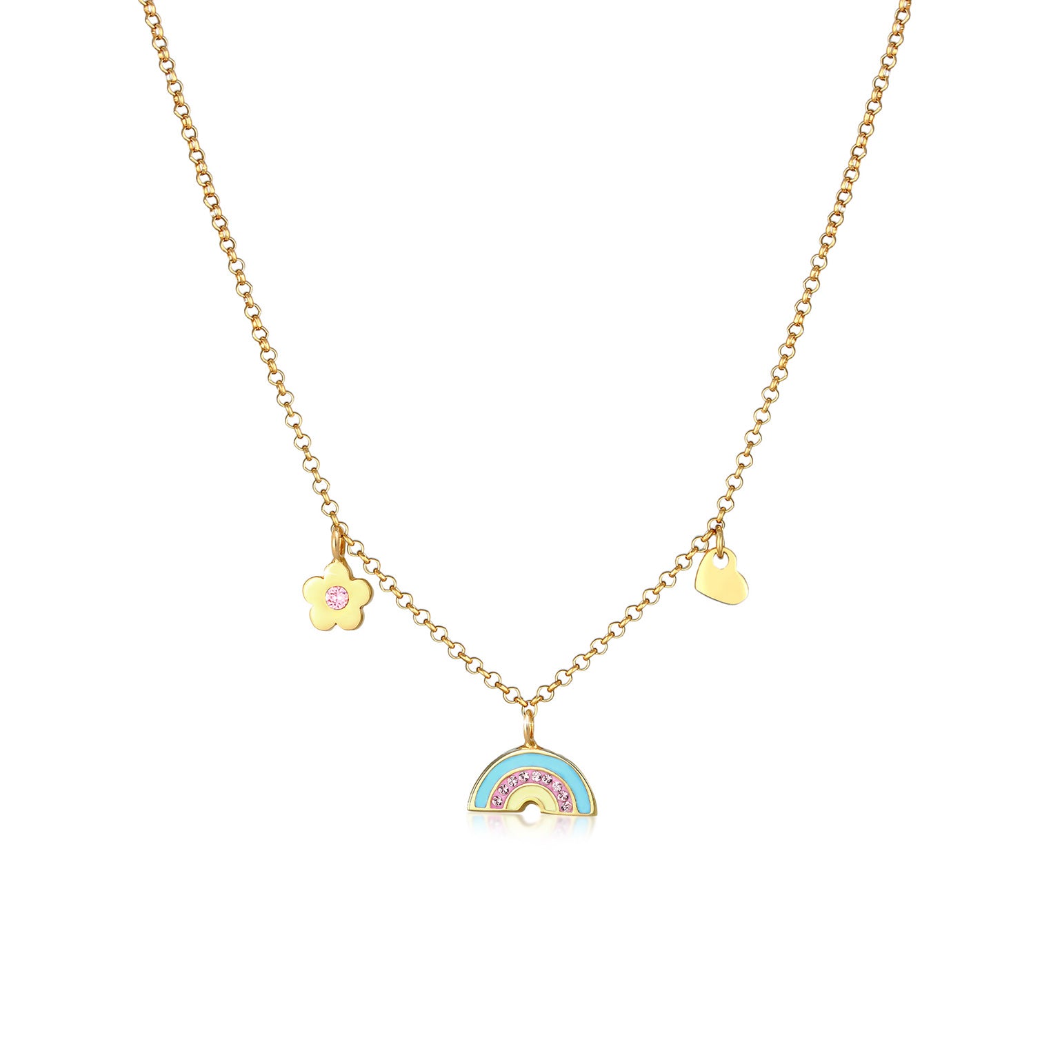 Gold - Elli | Halskette Blume | Mit Kristallen von Swarovski® (Rosa) | 925 Sterling Silber vergoldet