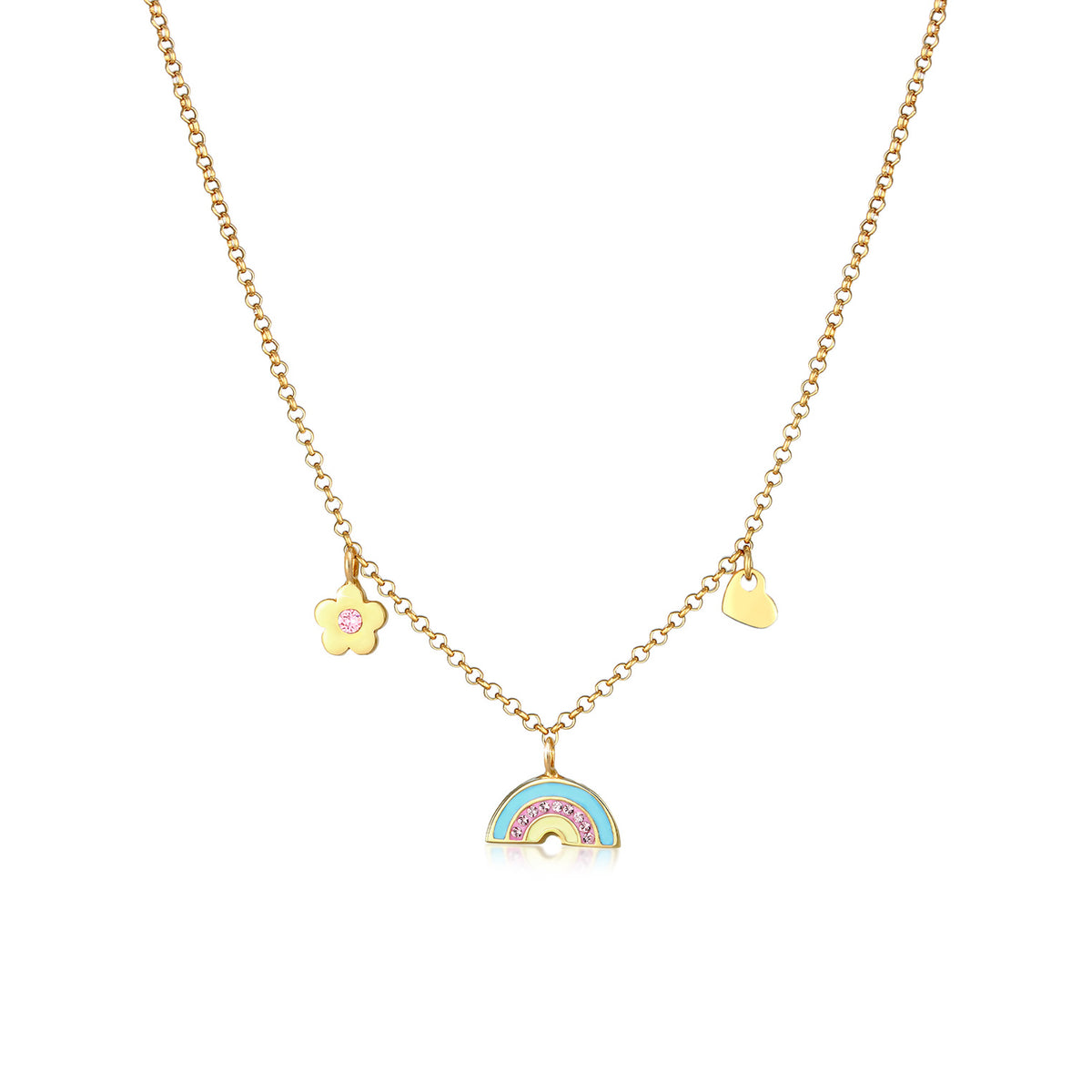 Gold - Elli | Halskette Blume | Mit Kristallen von Swarovski® (Rosa) | 925 Sterling Silber vergoldet