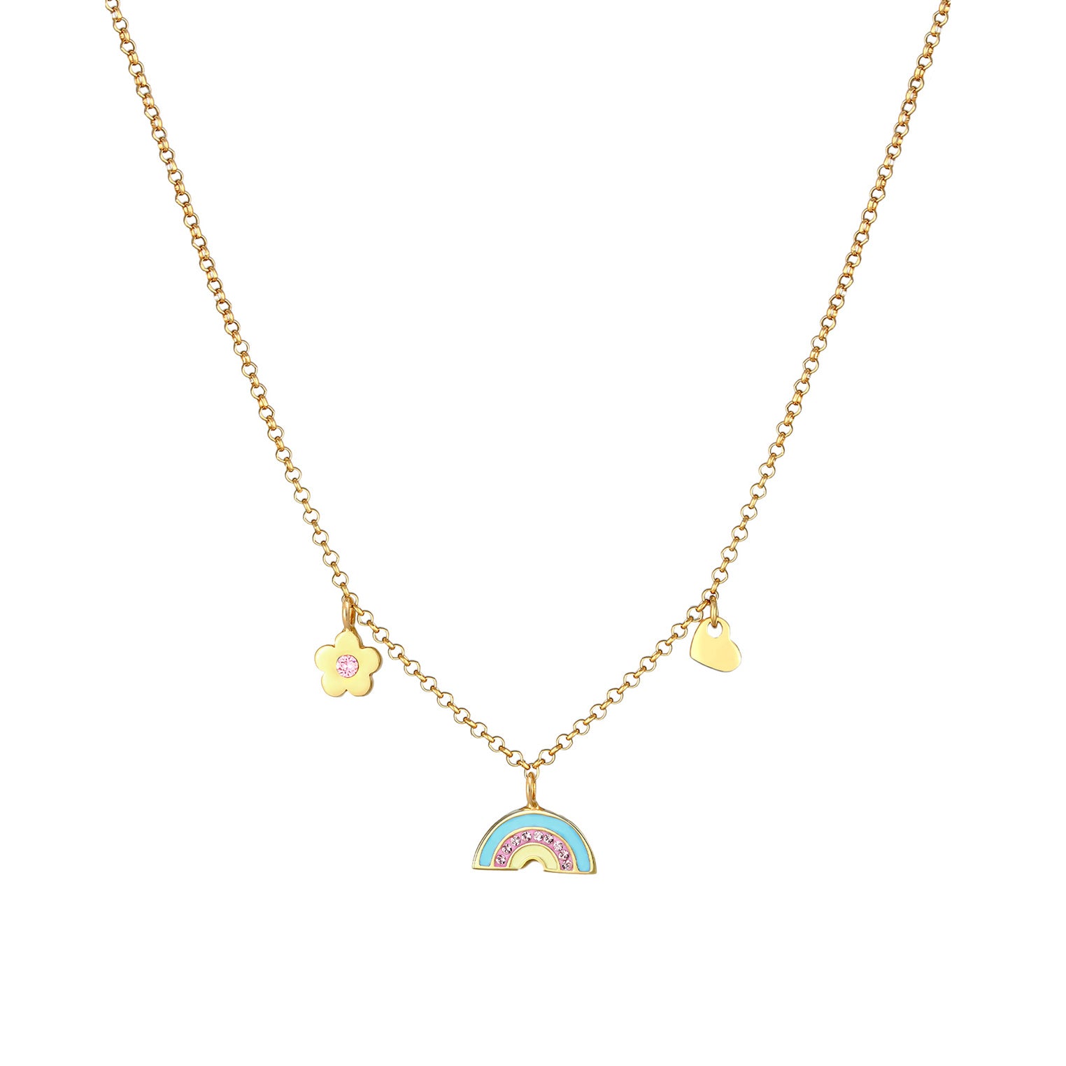 Gold - Elli | Halskette Blume | Kristall (Rosa) | 925 Sterling Silber vergoldet