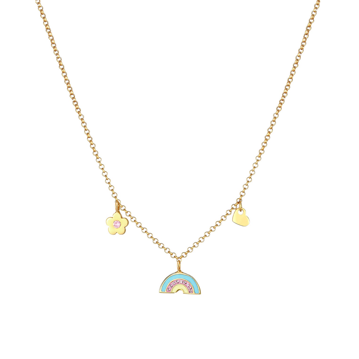 Gold - Elli | Halskette Blume | Mit Kristallen von Swarovski® (Rosa) | 925 Sterling Silber vergoldet