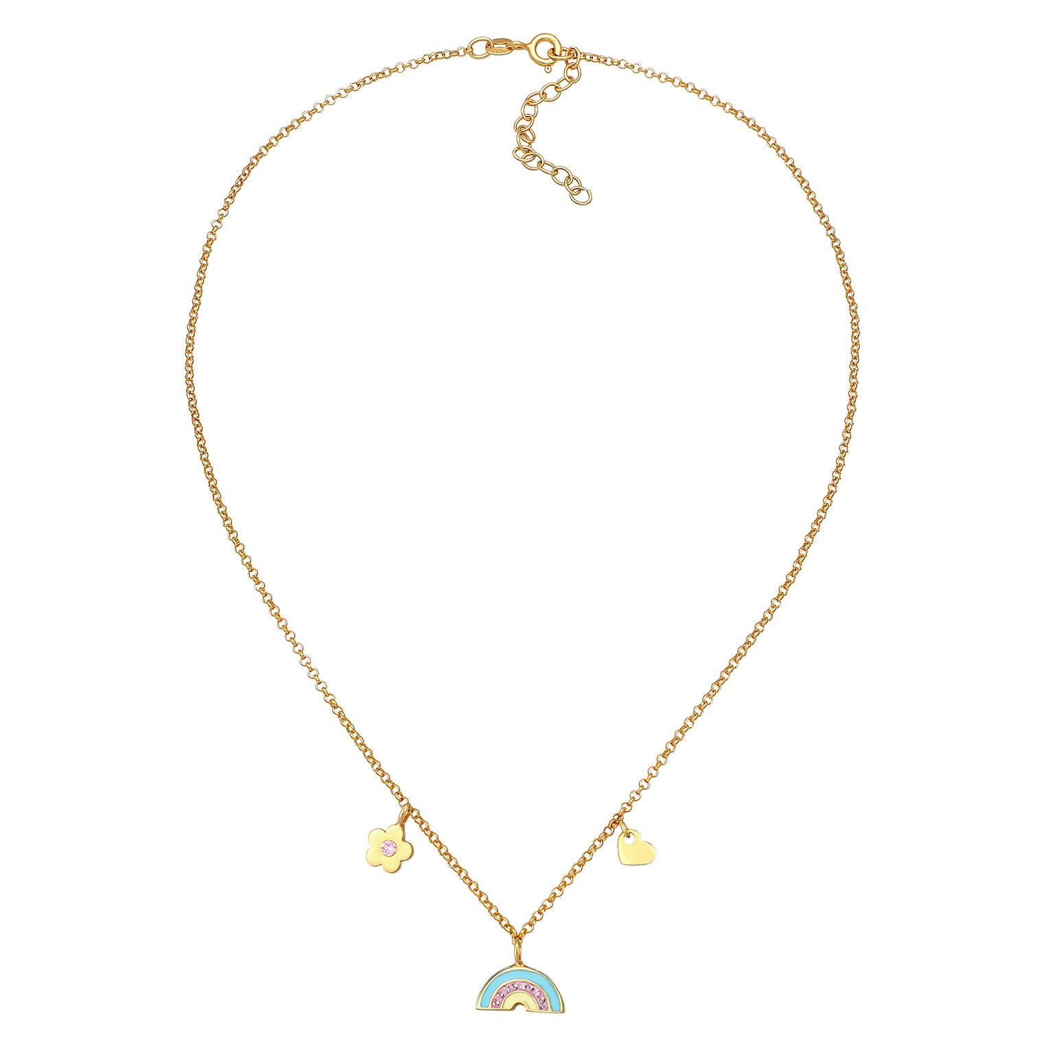 Gold - Elli | Halskette Blume | Mit Kristallen von Swarovski® (Rosa) | 925 Sterling Silber vergoldet