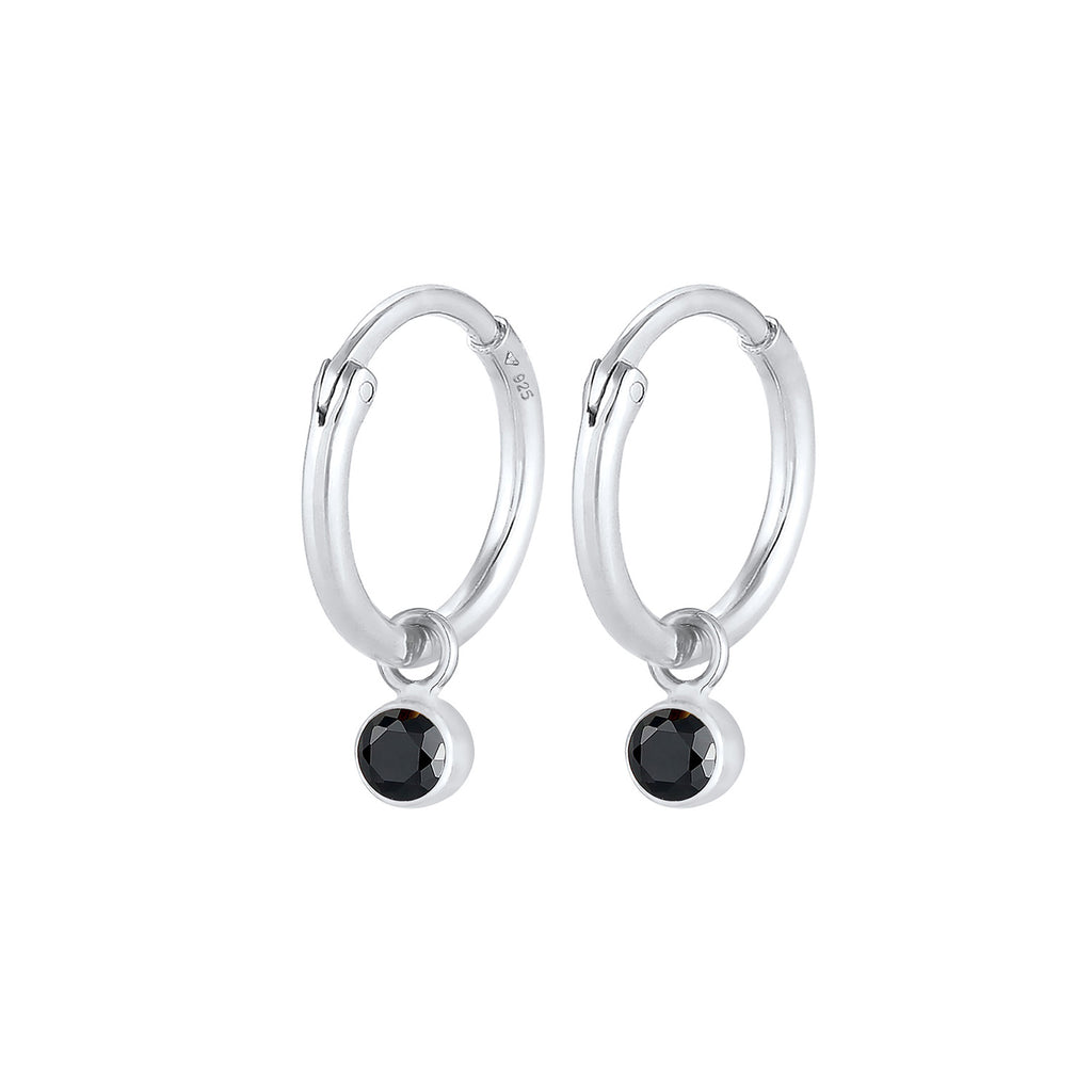 Silber - Elli | Creole | Zirkonia ( Schwarz ) | 925er Sterling Silber