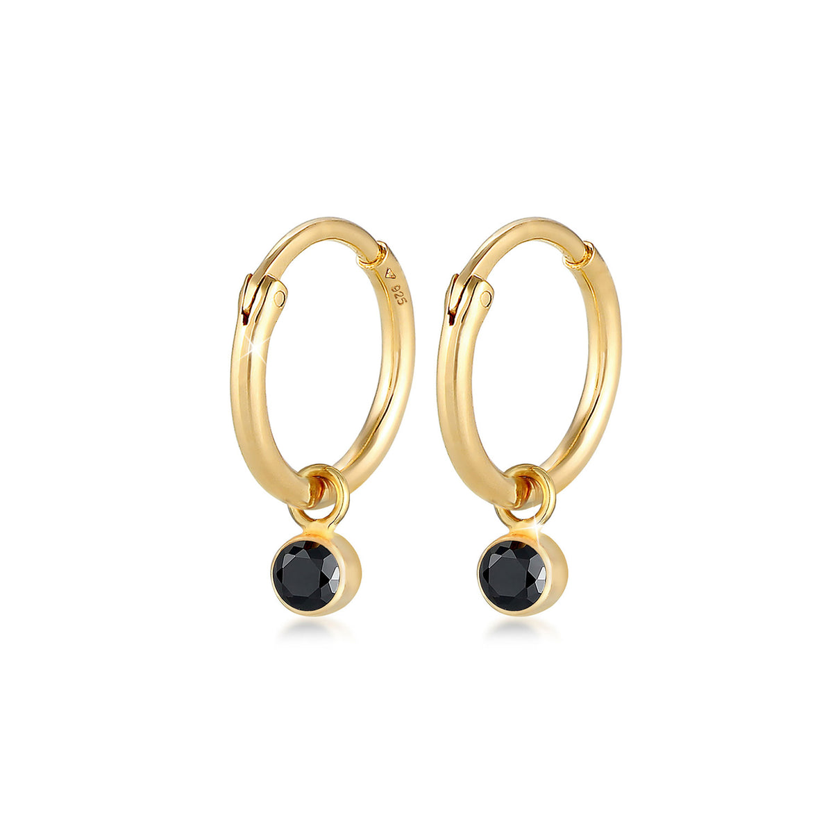 Gold - Elli | Creole | Zirkonia ( Schwarz ) | 925 Sterling Silber vergoldet