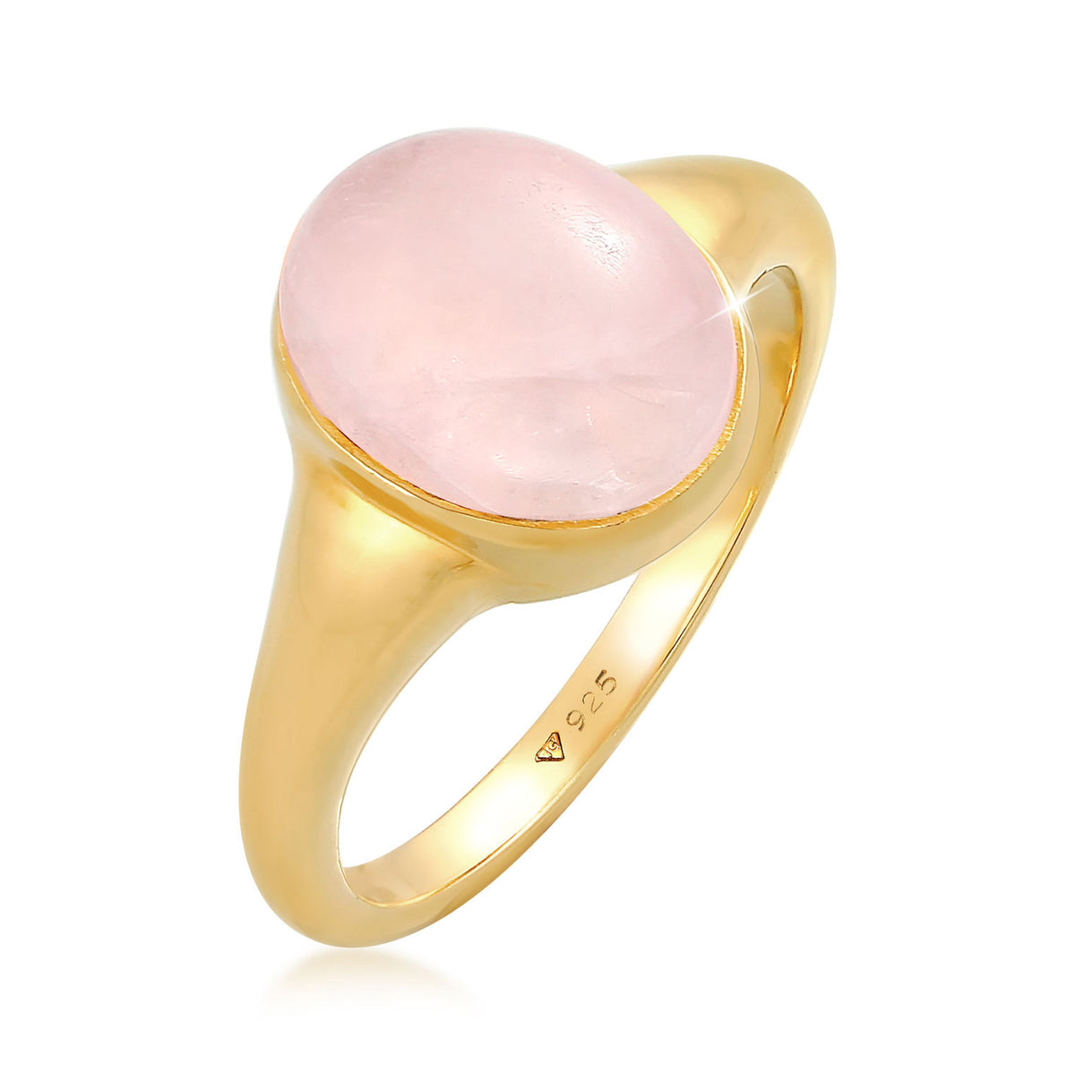 Gold - Elli | Siegelring | Quarz ( Rosa ) | 925 Sterling Silber vergoldet