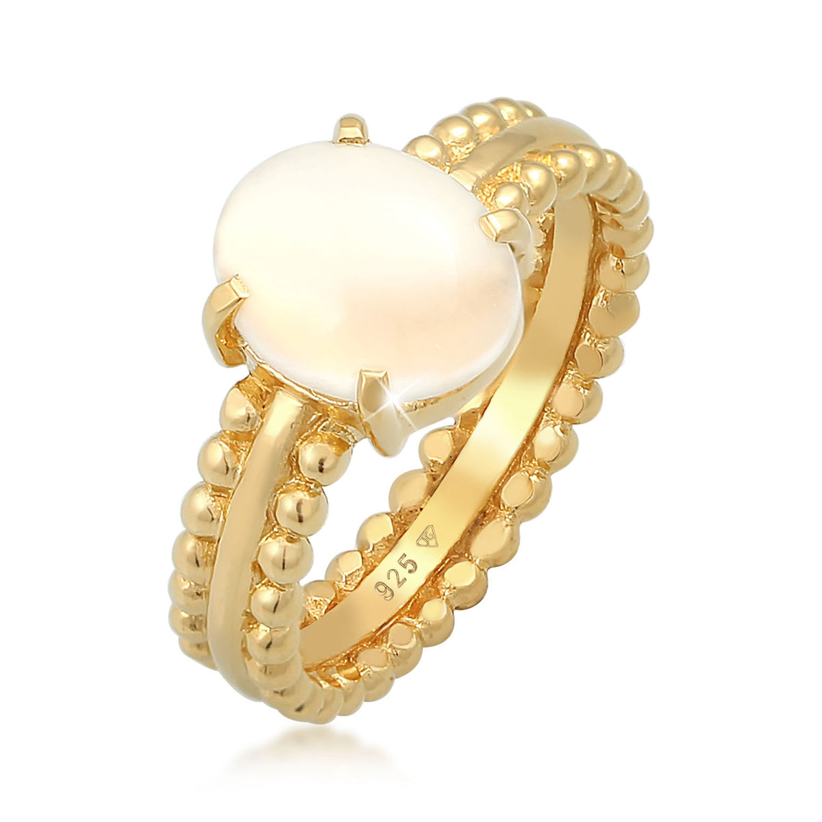 Gold - Elli PREMIUM | Ring | Mondstein ( Weiß ) | 925 Sterling Silber vergoldet