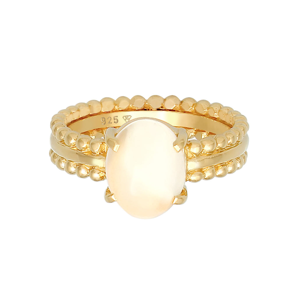 Gold - Elli PREMIUM | Ring | Mondstein ( Weiß ) | 925 Sterling Silber vergoldet