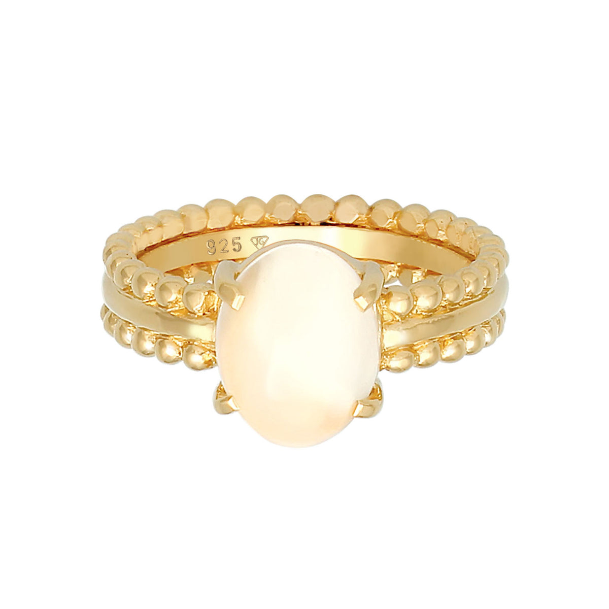 Gold - Elli PREMIUM | Ring | Mondstein ( Weiß ) | 925 Sterling Silber vergoldet