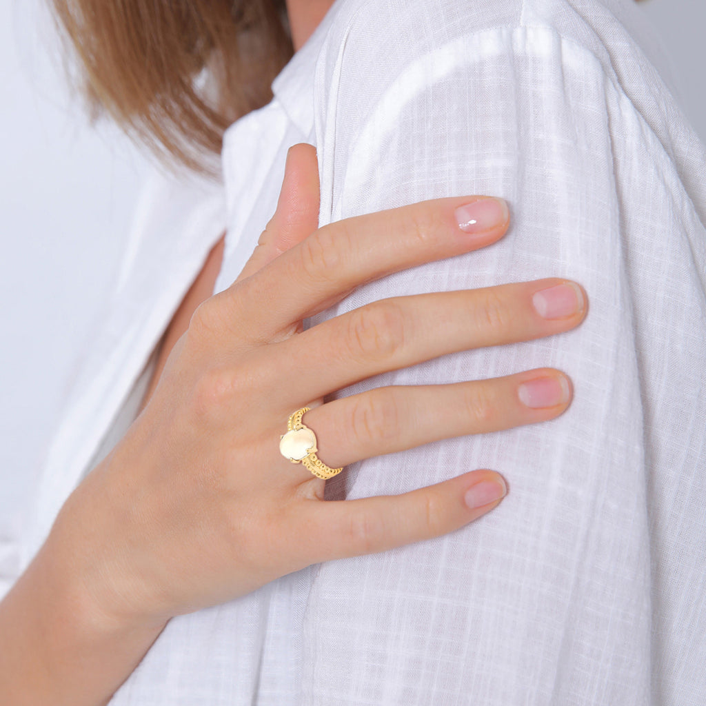 Gold - Elli PREMIUM | Ring | Mondstein ( Weiß ) | 925 Sterling Silber vergoldet