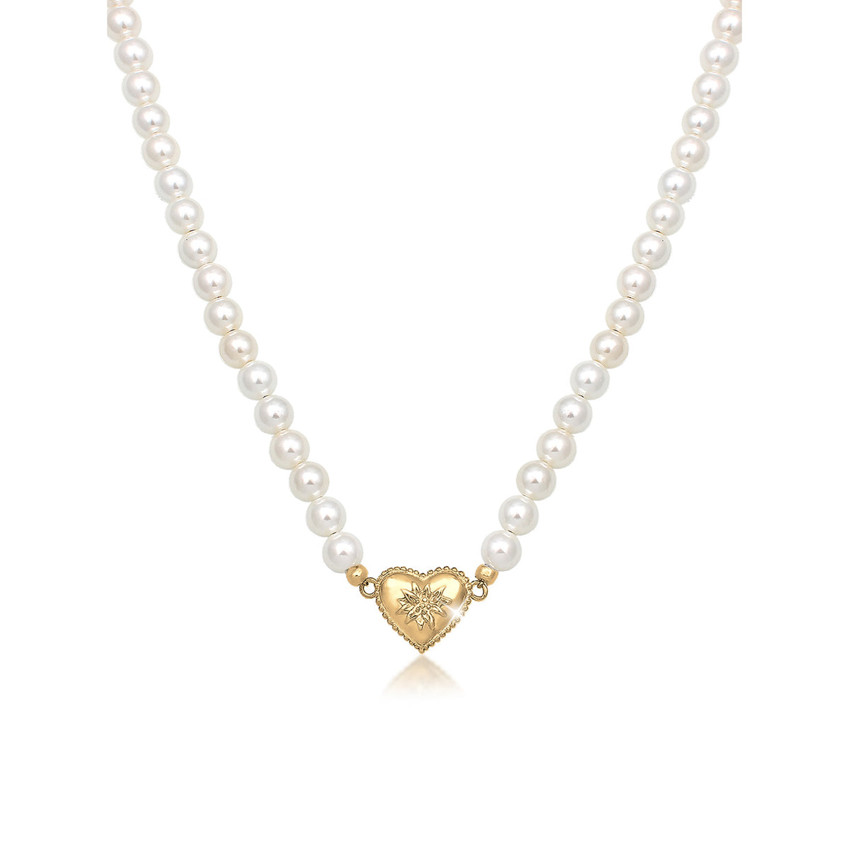 Gold - Elli | Glieder-Halskette Edelweiss | Perle | 925 Sterling Silber vergoldet