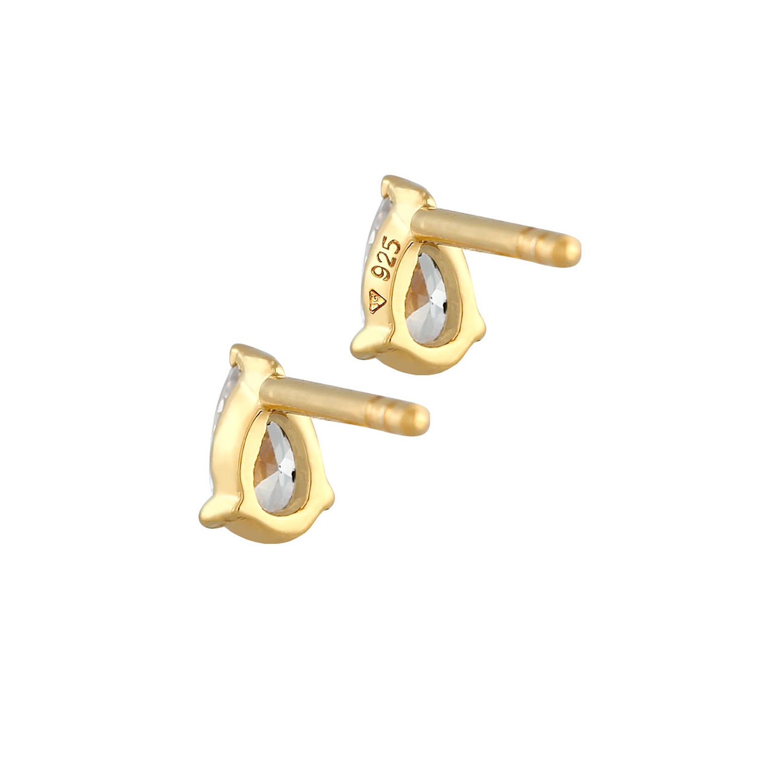 Gold - Elli | Ohrstecker Tropfen | Zirkonia ( Weiß ) | 925 Sterling Silber vergoldet