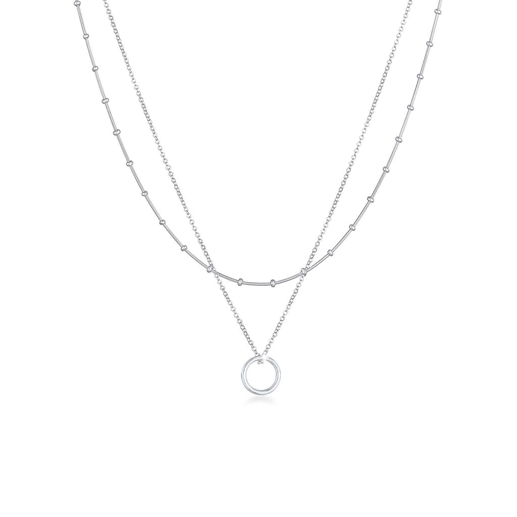 Silber - Elli | Layer-Halskette Kreis Geo | 925er Sterling Silber