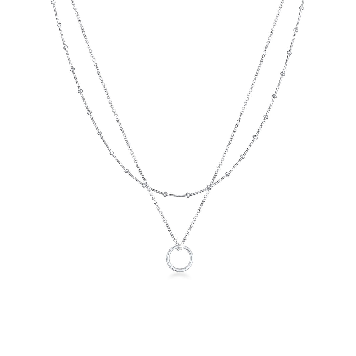 Silber - Elli | Layer-Halskette Kreis Geo | 925er Sterling Silber