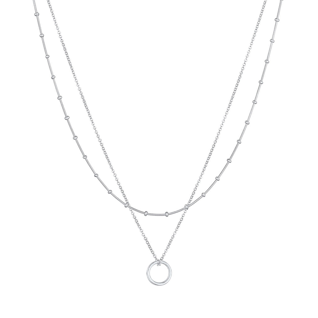 Silber - Elli | Layer-Halskette Kreis Geo | 925er Sterling Silber