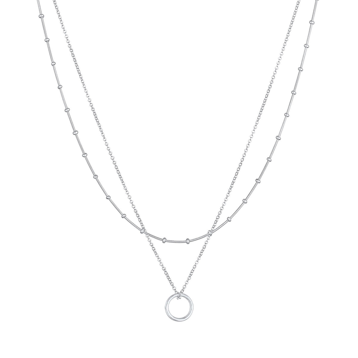 Silber - Elli | Layer-Halskette Kreis Geo | 925er Sterling Silber