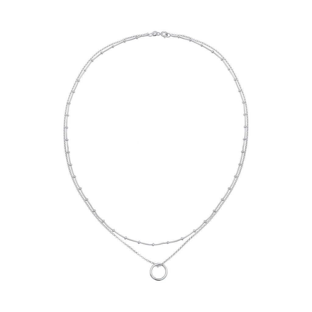 Silber - Elli | Layer-Halskette Kreis Geo | 925er Sterling Silber