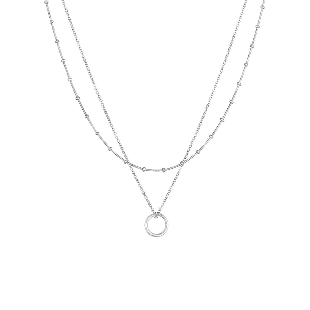 Silber - Elli | Layer-Halskette Kreis Geo | 925er Sterling Silber