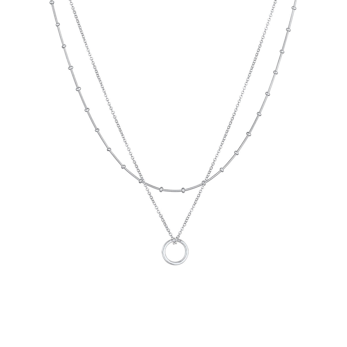 Silber - Elli | Layer-Halskette Kreis Geo | 925er Sterling Silber