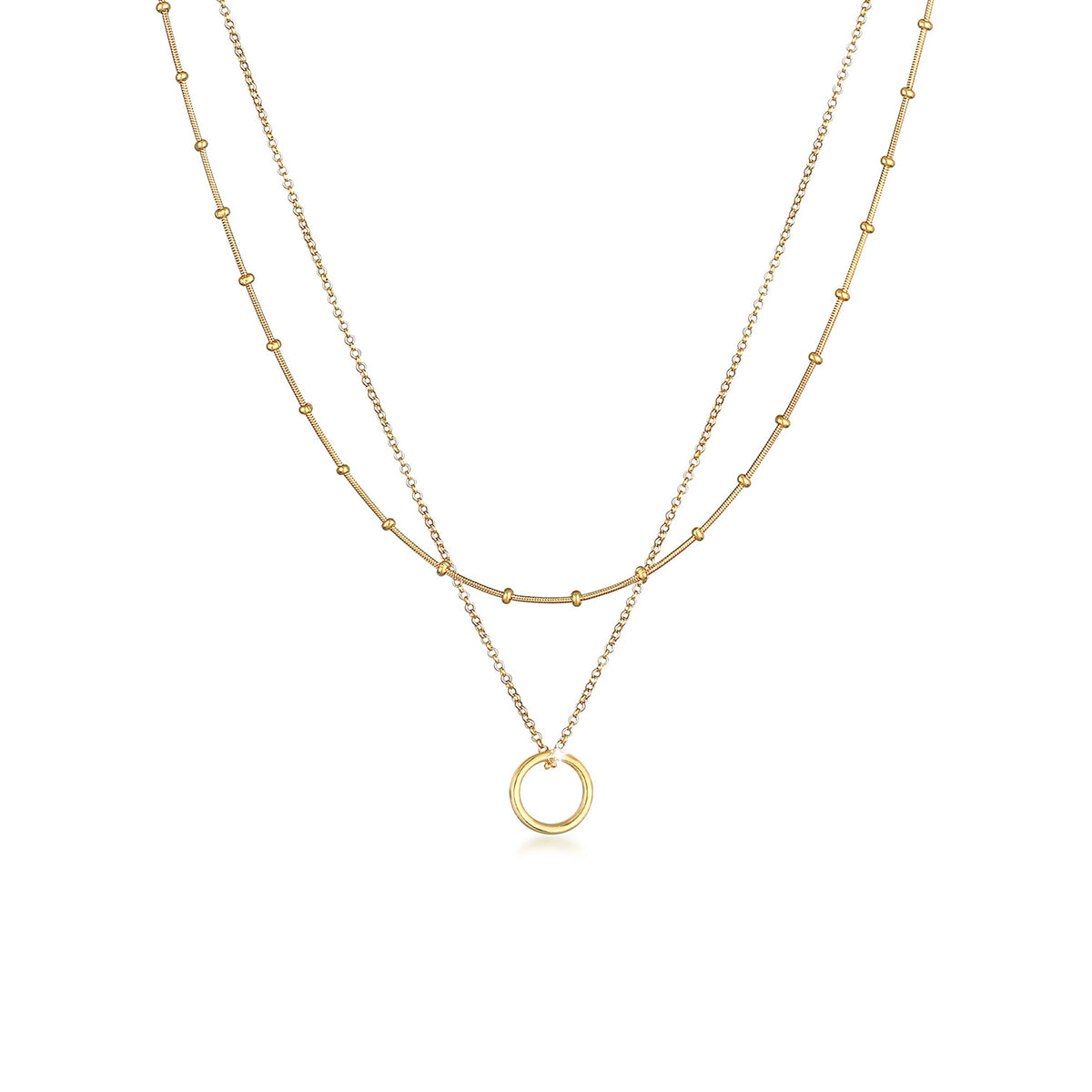 Gold - Elli | Layer-Halskette Kreis Geo | 925 Sterling Silber vergoldet