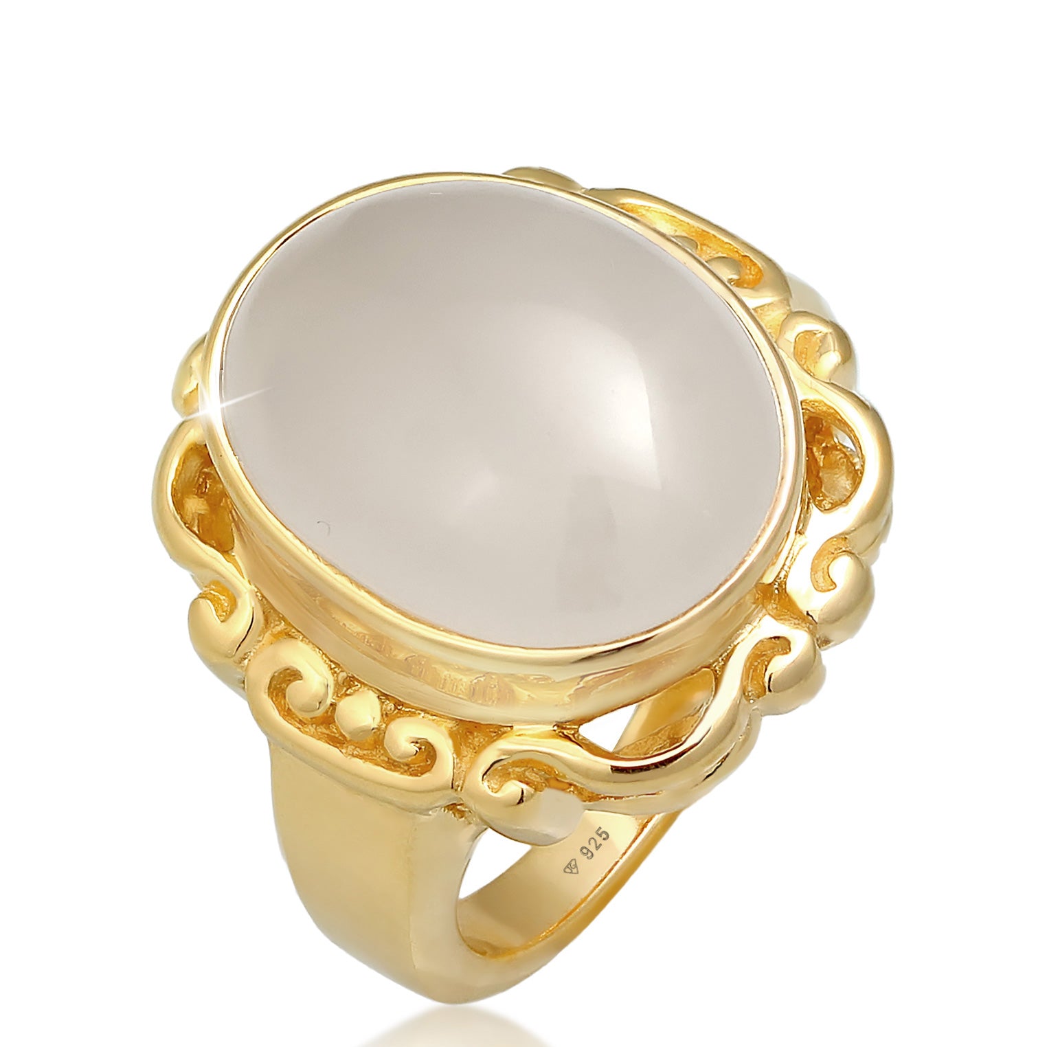 Gold - Elli PREMIUM | Ring Ornament | Mondstein ( Weiß ) | 925 Sterling Silber vergoldet