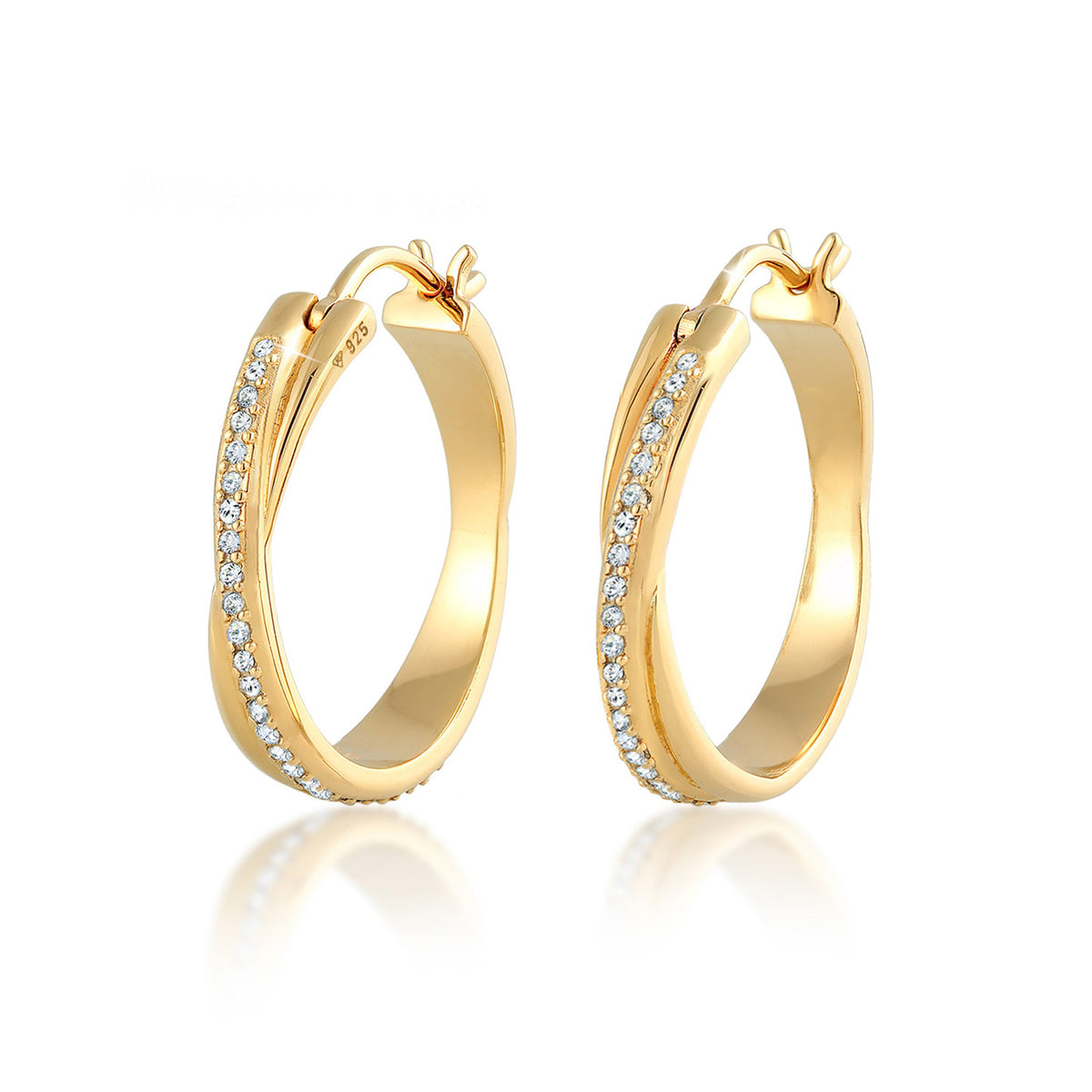 Gold - Elli | Creole | Kristall ( Weiß ) | 925 Sterling Silber vergoldet