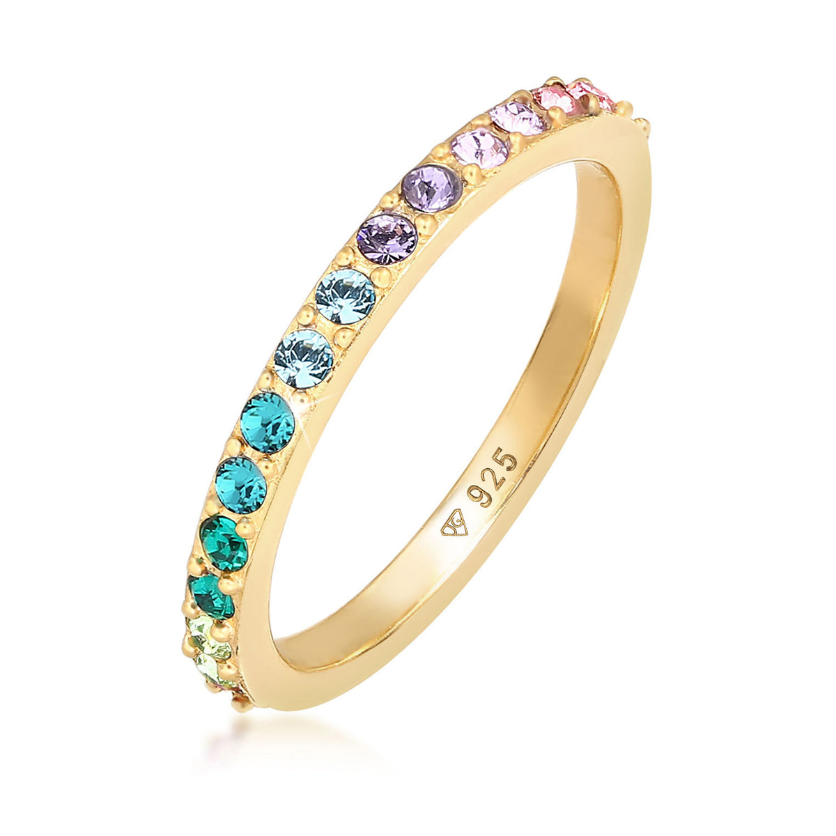 Gold - Elli | Bandring | Kristall ( Violett hell ) | 925 Sterling Silber vergoldet