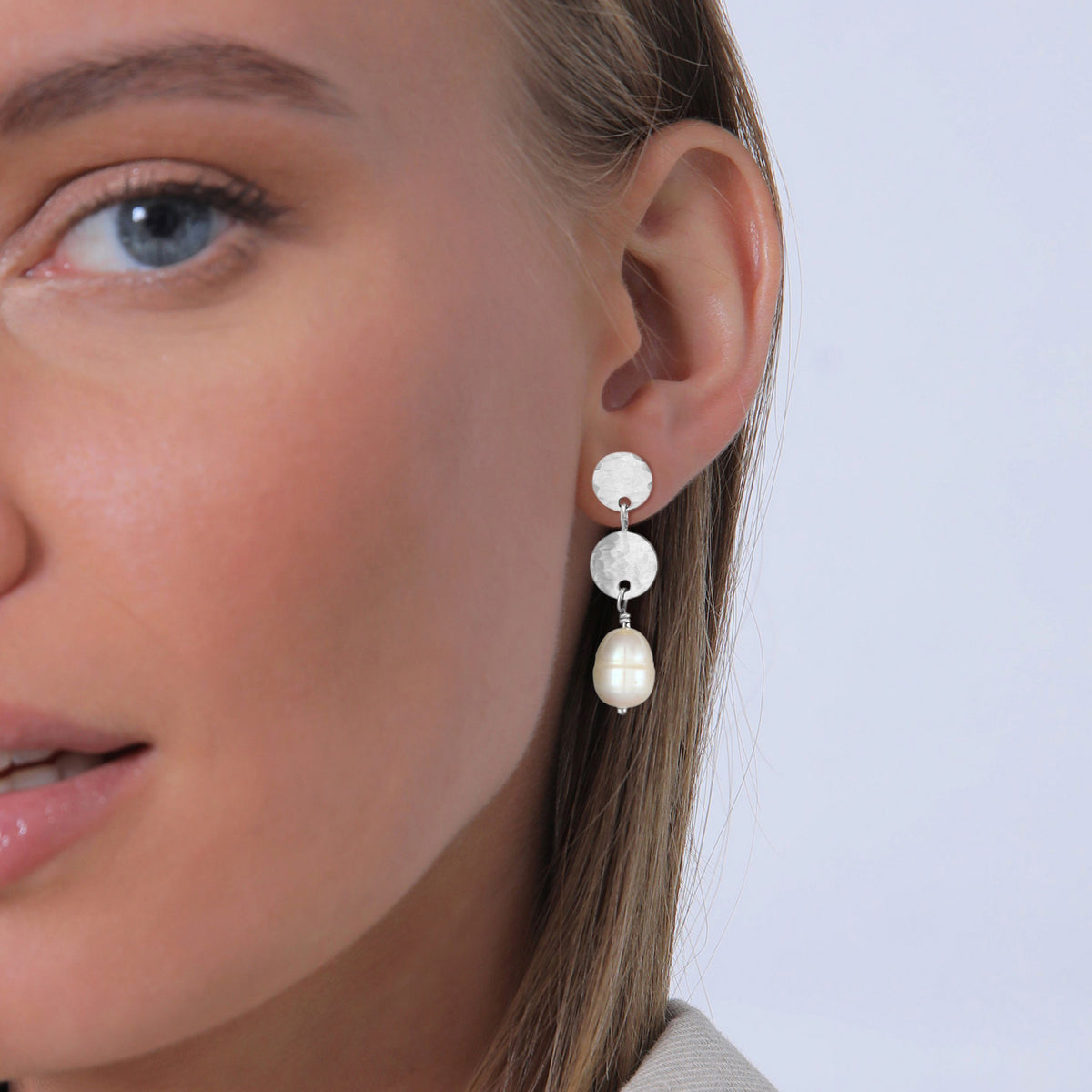 Silber - Elli PREMIUM | Ohrstecker Kreis | Süßwasserperle | 925er Sterling Silber