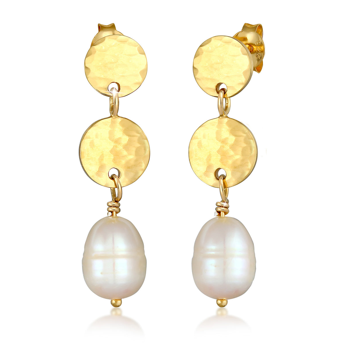 Gold - Elli PREMIUM | Ohrstecker Kreis | Süßwasserperle | 925 Sterling Silber vergoldet