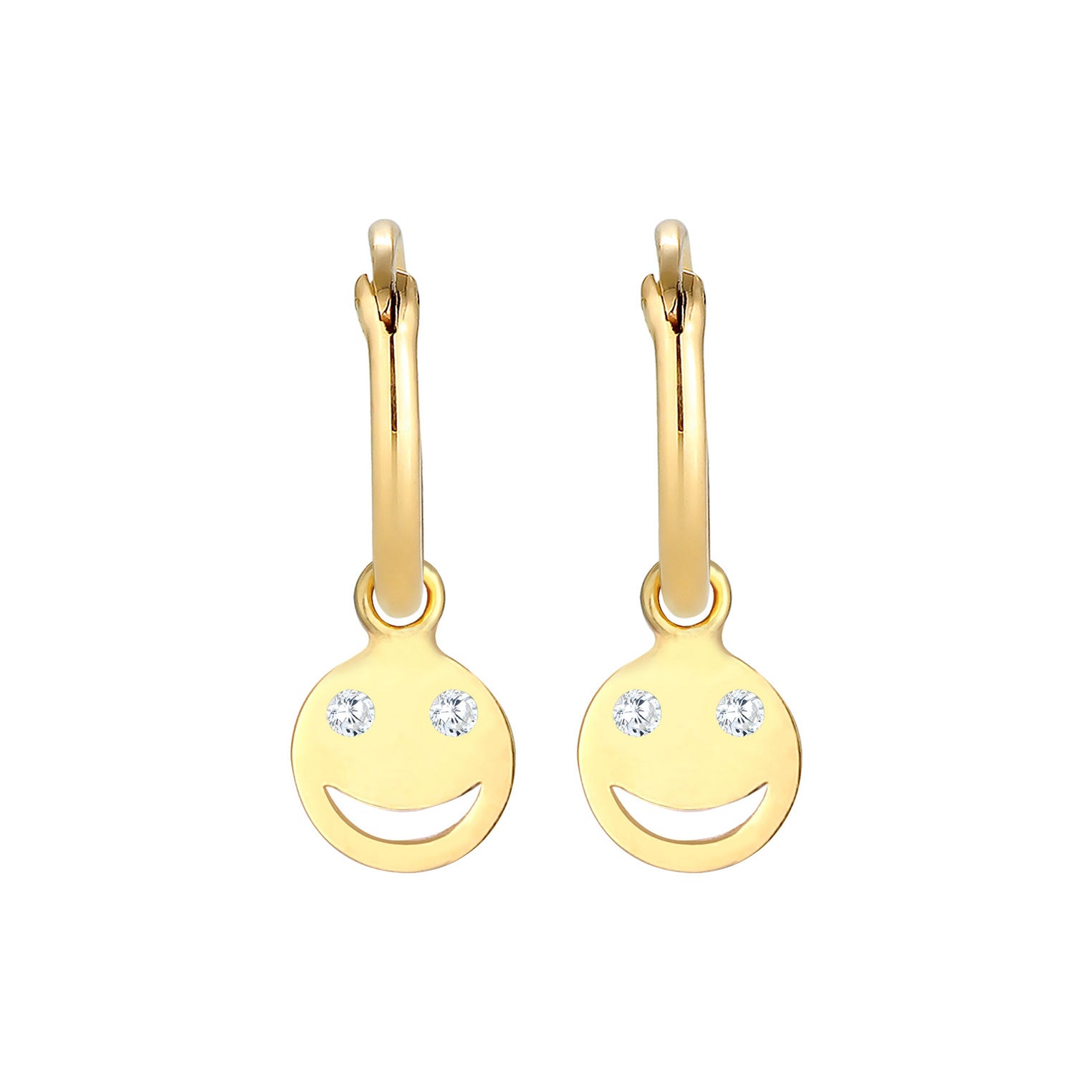 Gold - Elli | Creole mit Smiling Face | Zirkonia (Weiß) | 925 Sterling Silber vergoldet