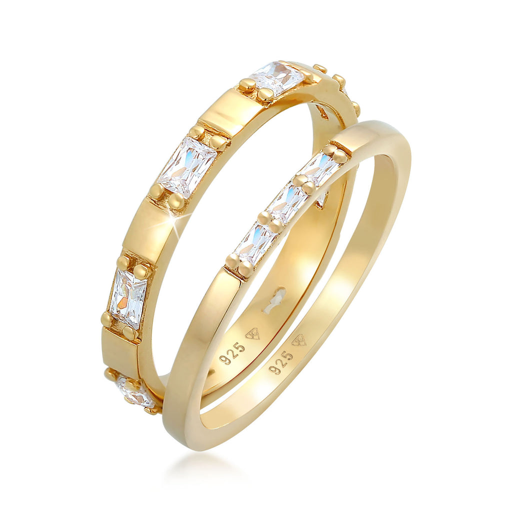 Gold - Elli | Bandring | Zirkonia ( Weiß ) | 925 Sterling Silber vergoldet