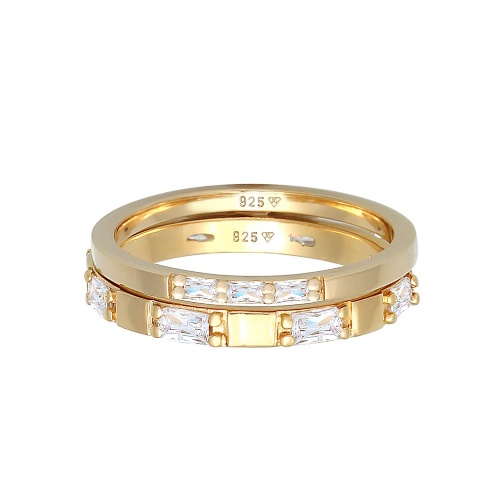 Gold - Elli | Bandring | Zirkonia ( Weiß ) | 925 Sterling Silber vergoldet