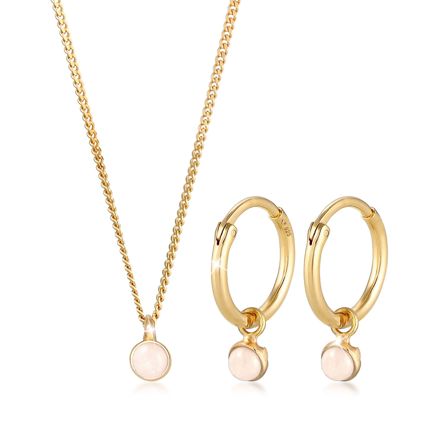 Gold - Elli PREMIUM | Schmuckset  | Pink Opal | 925 Sterling Silber vergoldet