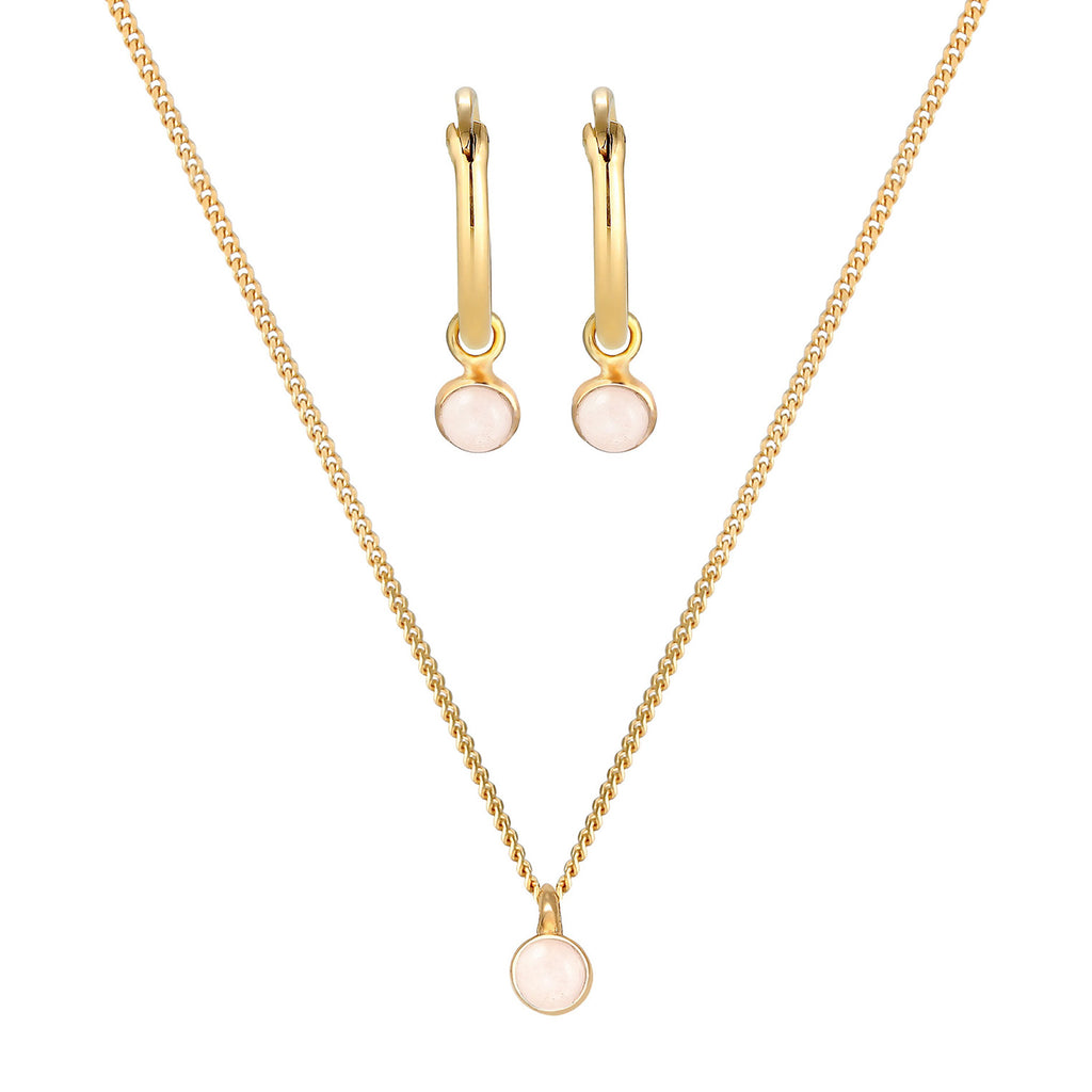 Gold - Elli PREMIUM | Schmuckset  | Pink Opal | 925 Sterling Silber vergoldet