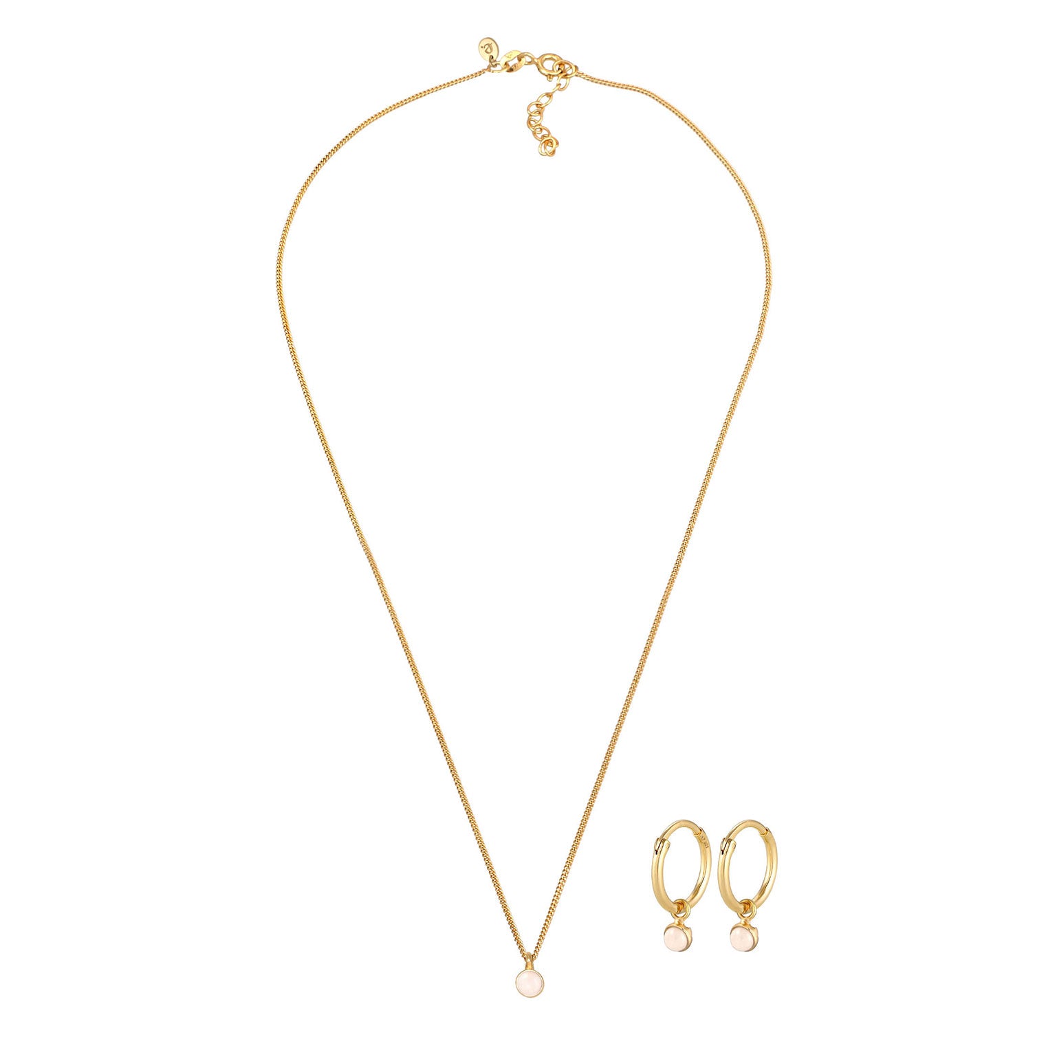Gold - Elli PREMIUM | Schmuckset  | Pink Opal | 925 Sterling Silber vergoldet