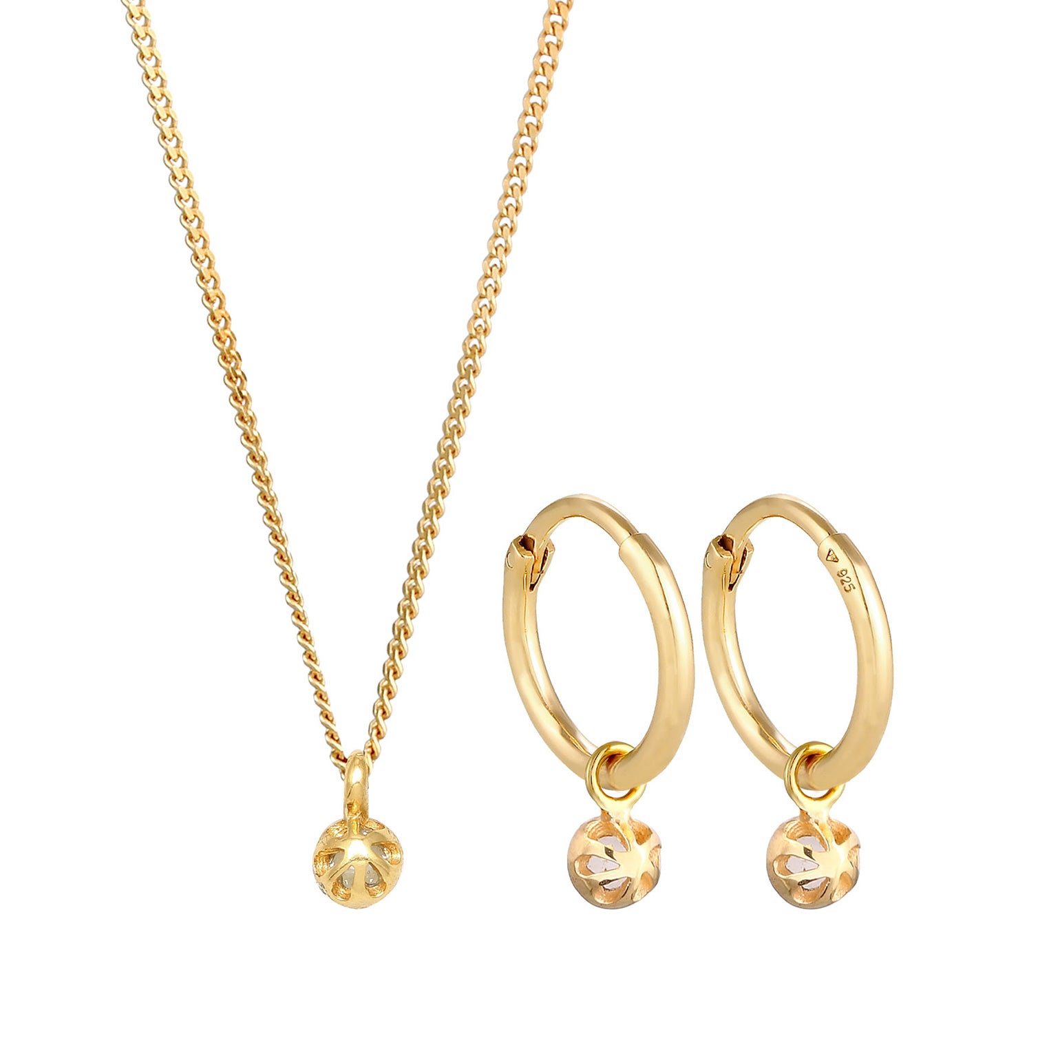 Gold - Elli PREMIUM | Schmuckset  | Pink Opal | 925 Sterling Silber vergoldet