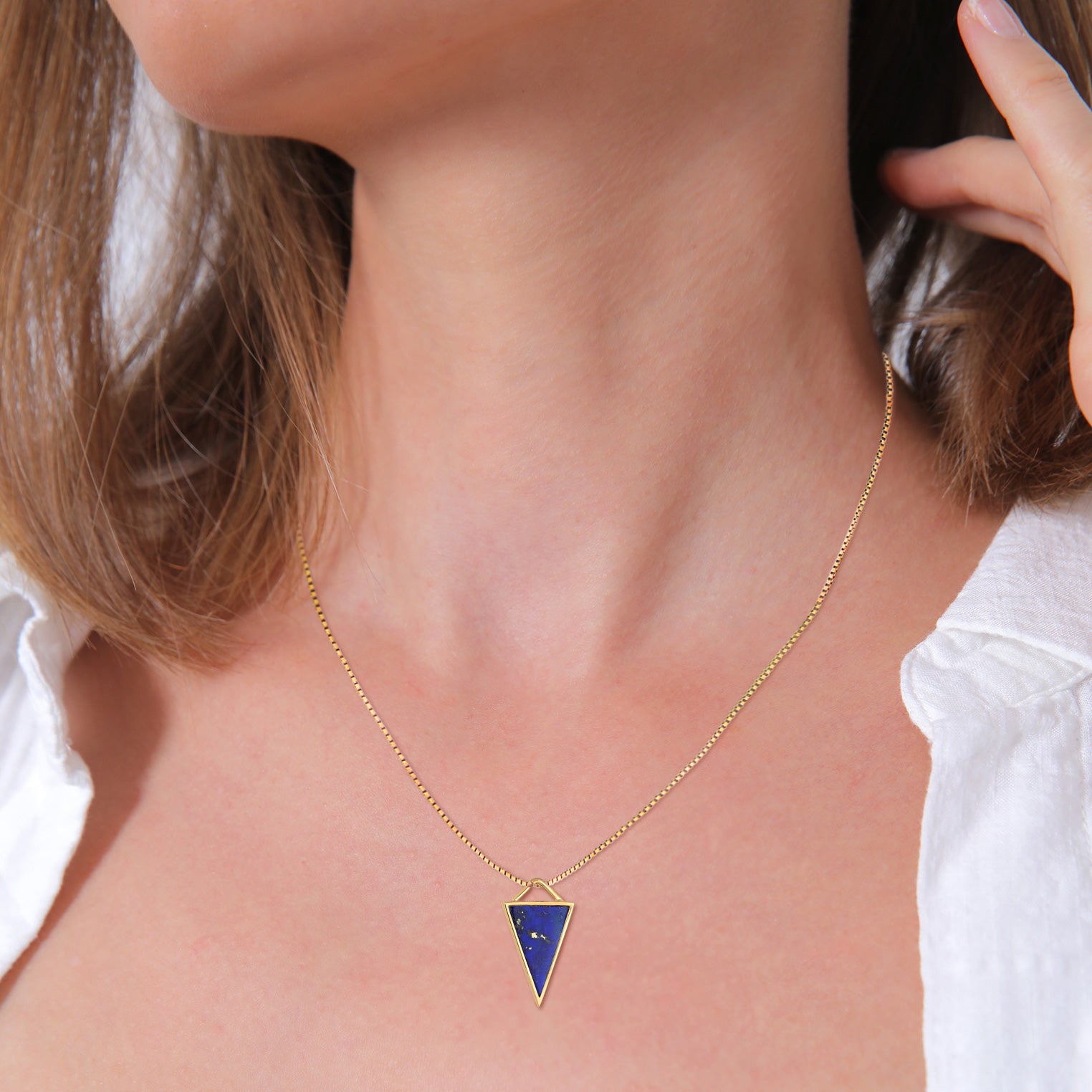 Gold - Elli PREMIUM | Venezianer-Halskette Dreieck | Lapis Lazuli ( Blau ) | 925 Sterling Silber vergoldet
