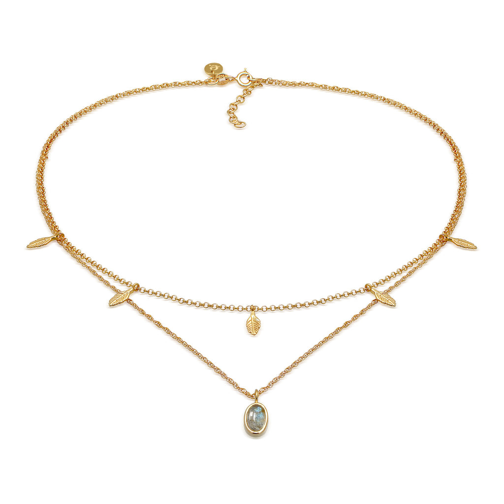 Gold - Elli PREMIUM | Choker | Labradorit ( Grau ) | 925 Sterling Silber vergoldet