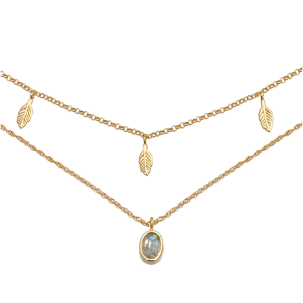 Gold - Elli PREMIUM | Choker | Labradorit ( Grau ) | 925 Sterling Silber vergoldet