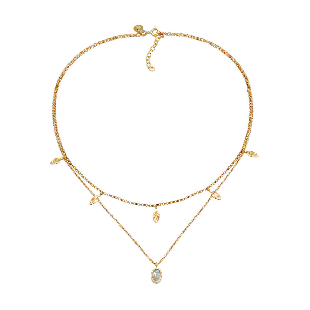Gold - Elli PREMIUM | Choker | Labradorit ( Grau ) | 925 Sterling Silber vergoldet