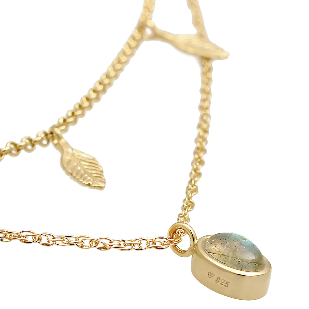 Gold - Elli PREMIUM | Choker | Labradorit ( Grau ) | 925 Sterling Silber vergoldet