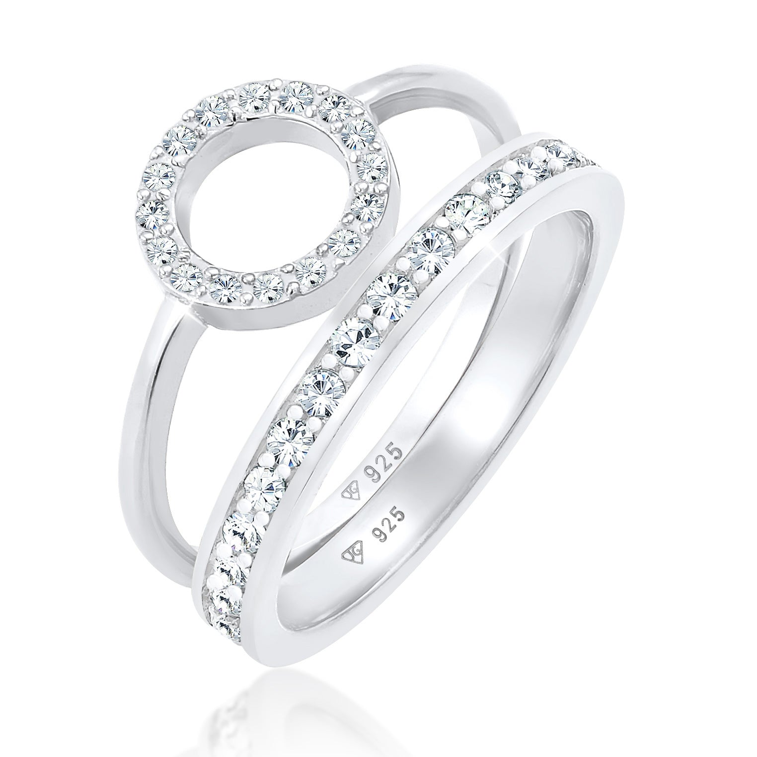 Silber - Elli PREMIUM | Ringset Kreis | Mit Kristallen von Swarovski® (Weiß) | 925er Sterling Silber