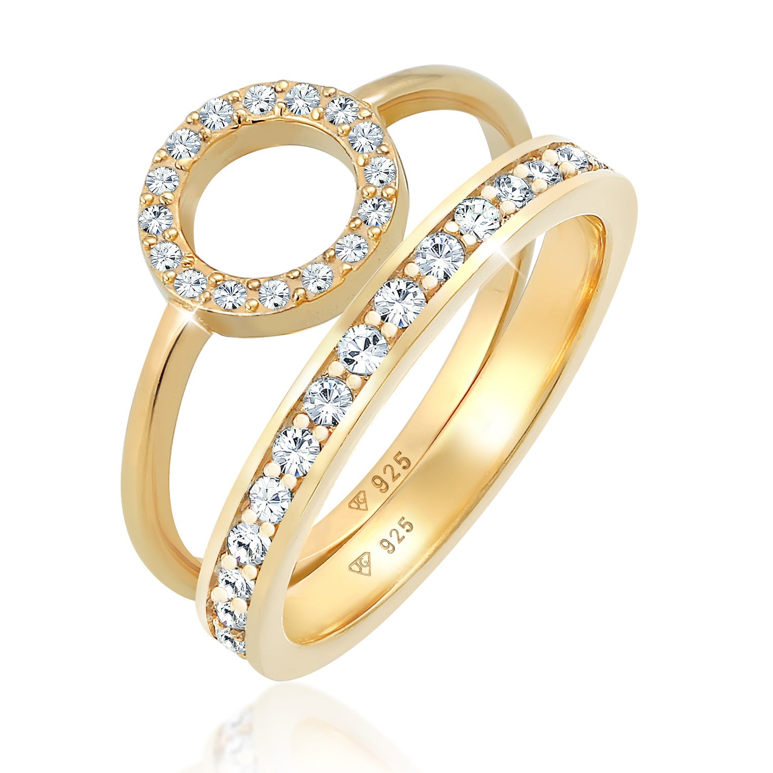 Gold - Elli PREMIUM | Ringset Kreis | Mit Kristallen von Swarovski® (Weiß) | 925 Sterling Silber vergoldet