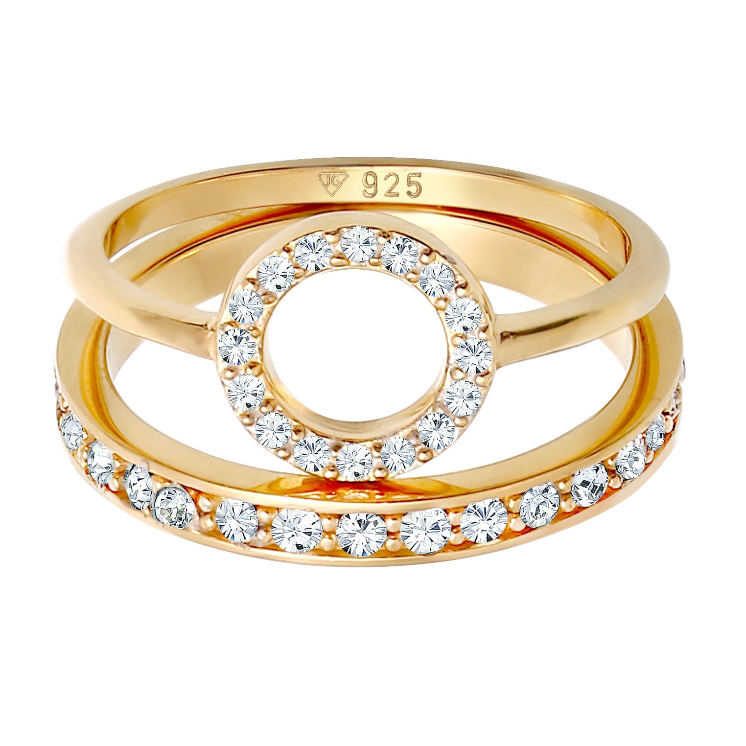 Gold - Elli PREMIUM | Ringset Kreis | Mit Kristallen von Swarovski® (Weiß) | 925 Sterling Silber vergoldet