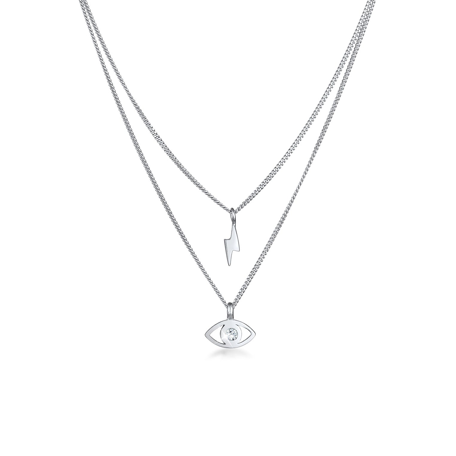 Silber - Elli | Layer-Halskette Blitz | Mit Kristallen von Swarovski® (Weiß) | 925er Sterling Silber