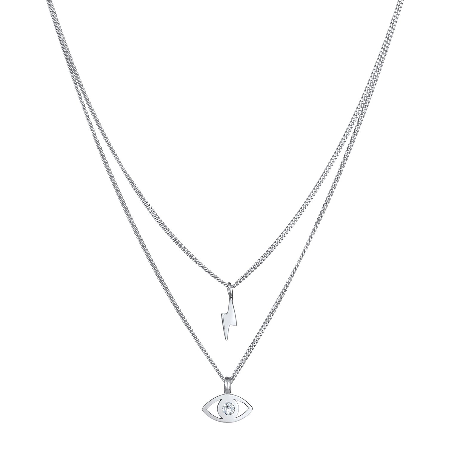 Silber - Elli | Layer-Halskette Blitz | Mit Kristallen von Swarovski® (Weiß) | 925er Sterling Silber