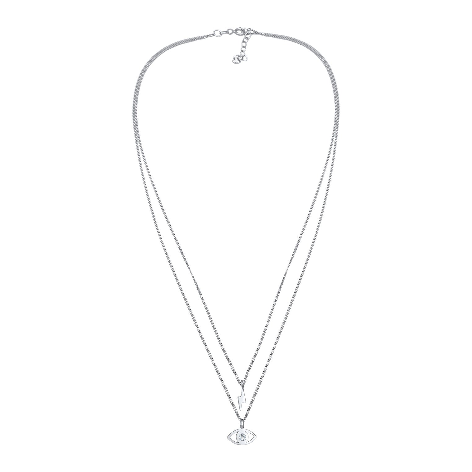 Silber - Elli | Layer-Halskette Blitz | Mit Kristallen von Swarovski® (Weiß) | 925er Sterling Silber