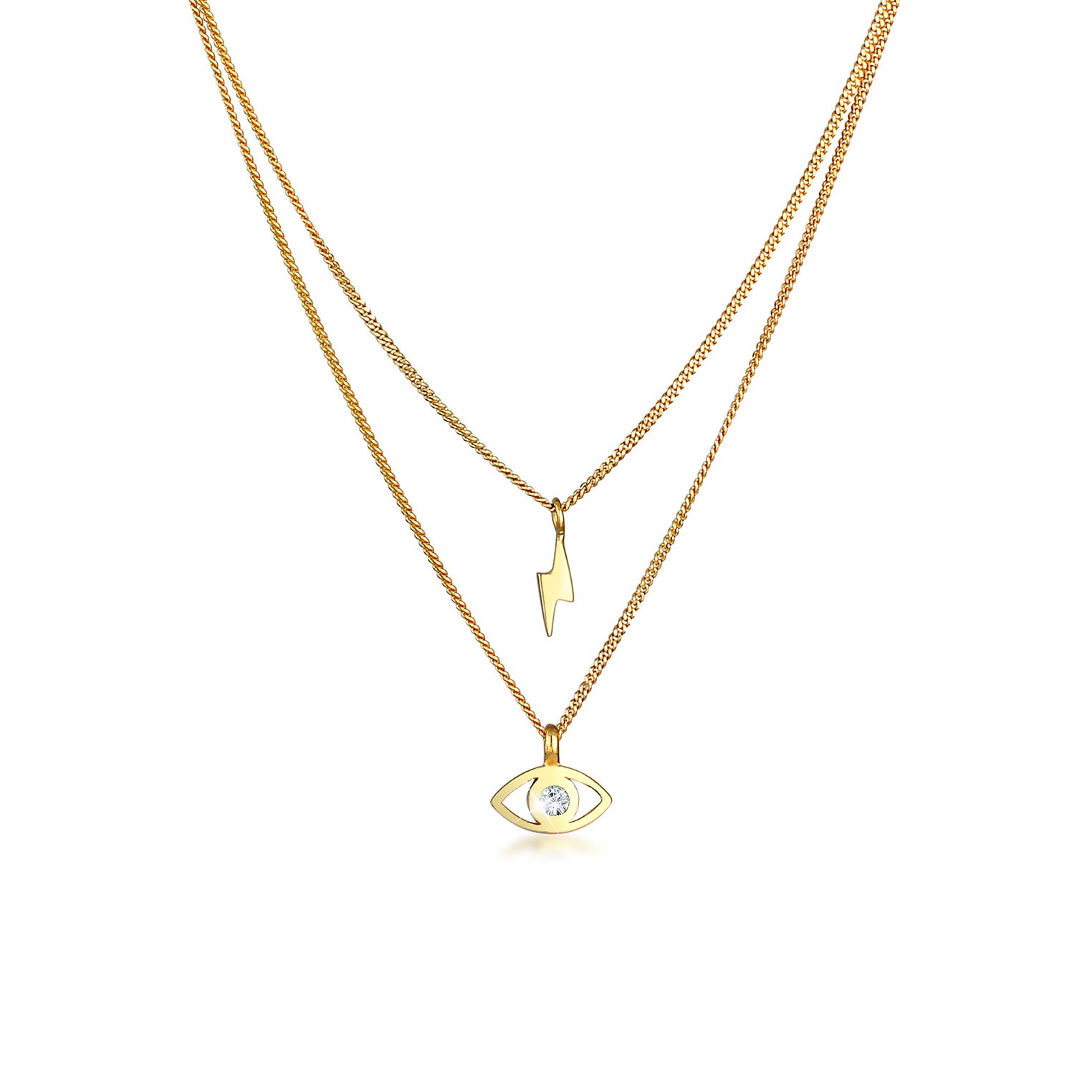 Gold - Elli | Layer-Halskette Blitz | Mit Kristallen von Swarovski® (Weiß) | 925 Sterling Silber vergoldet